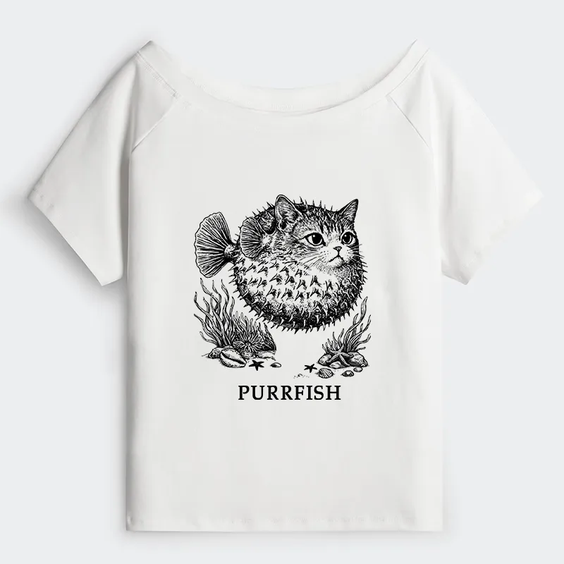 Tokyo-Tiger Spiky Puffer With Cute Cat Head Off Shoulder T-Shirt Sale