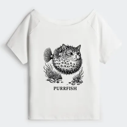 Tokyo-Tiger Spiky Puffer With Cute Cat Head Off Shoulder T-Shirt