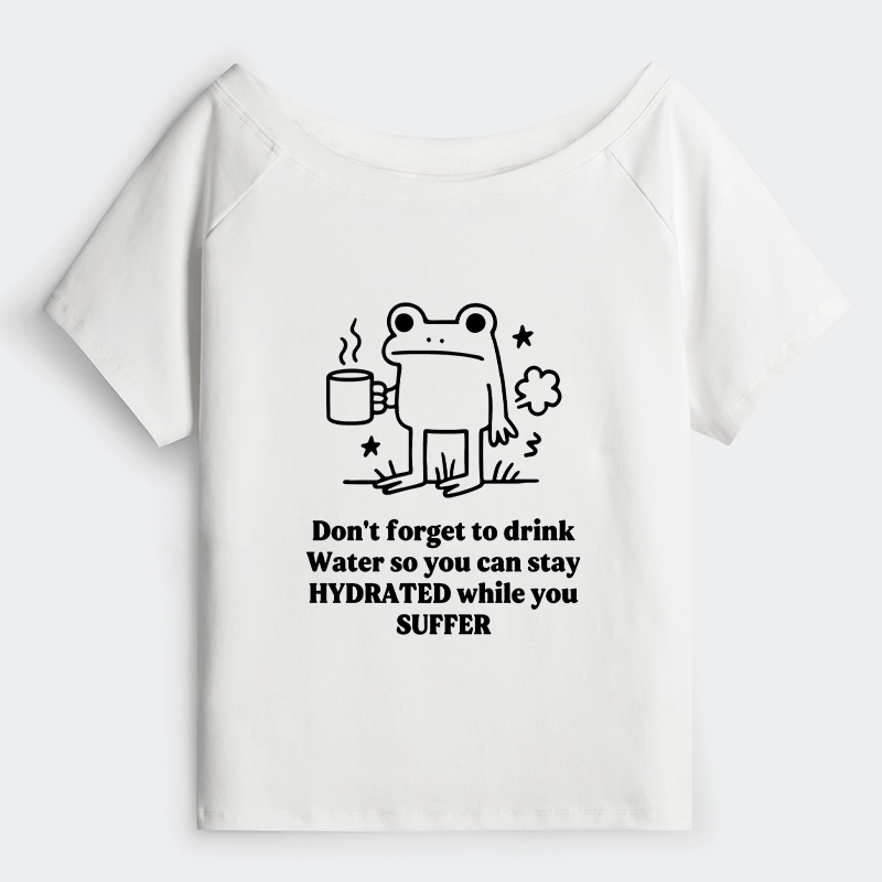 Tokyo-Tiger Frog Says Drink Water Off Shoulder T-Shirt