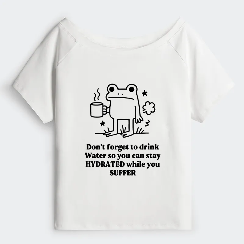 Tokyo-Tiger Frog Says Drink Water Off Shoulder T-Shirt
