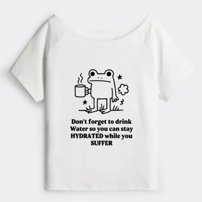 Tokyo-Tiger Frog Says Drink Water Off Shoulder T-Shirt
