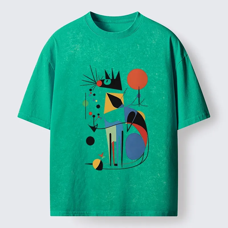 Tokyo-Tiger Abstract Colorful Cat Art Washed T-Shirt