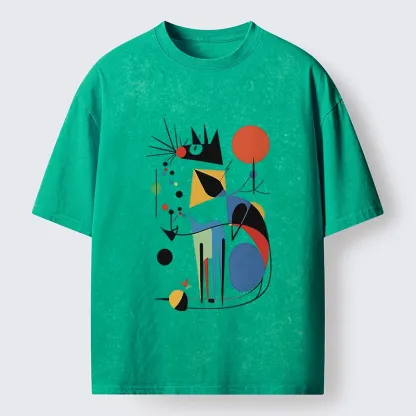 Tokyo-Tiger Abstract Colorful Cat Art Washed T-Shirt