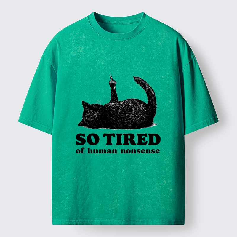 Tokyo-Tiger Funny Meme Tired Black Cat Vibe Washed T-Shirt