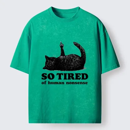 Tokyo-Tiger Funny Meme Tired Black Cat Vibe Washed T-Shirt