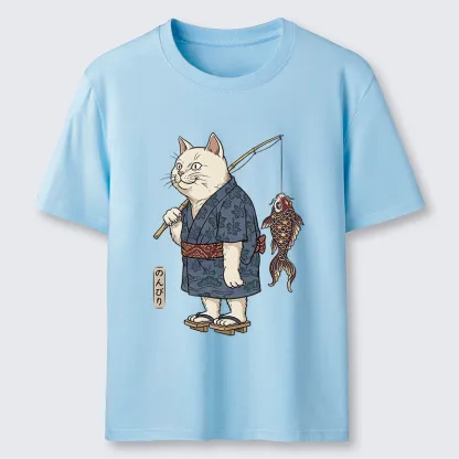 Tokyo-Tiger Kimono Cat Fishing Koi Fish Art Classic T-Shirt