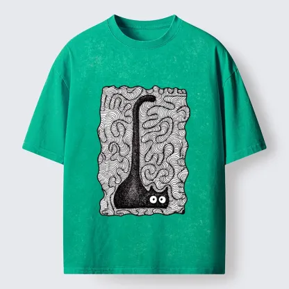 Tokyo-Tiger Trippy Zentangle Secret Cat Art Print Washed T-Shirt