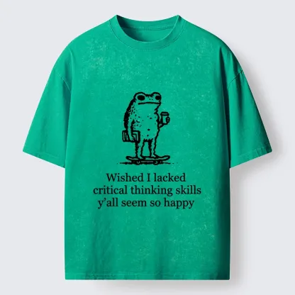 Tokyo-Tiger Skate Frog Deep Thought Funny Meme Washed T-Shirt
