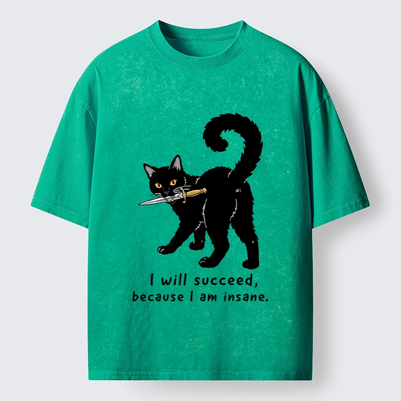 Tokyo-Tiger Brave Black Cat Wild Success Vibe Washed T-Shirt