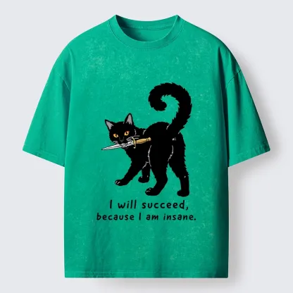 Tokyo-Tiger Brave Black Cat Wild Success Vibe Washed T-Shirt