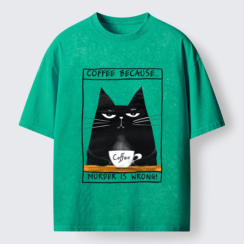 Tokyo-Tiger Moody Black Cat Coffee Need Vibe Washed T-Shirt