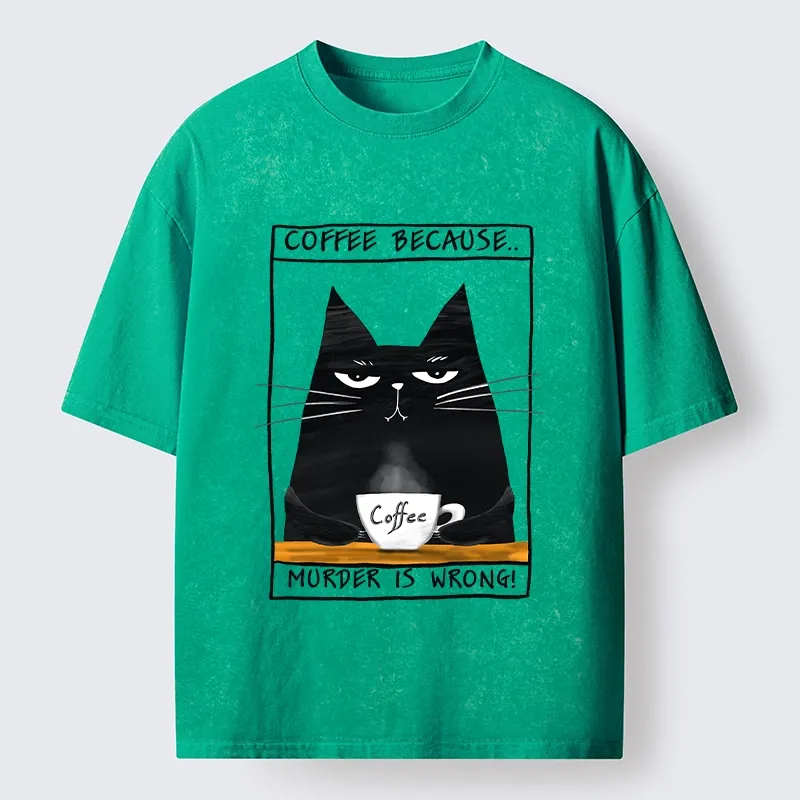 Tokyo-Tiger Moody Black Cat Coffee Need Vibe Washed T-Shirt