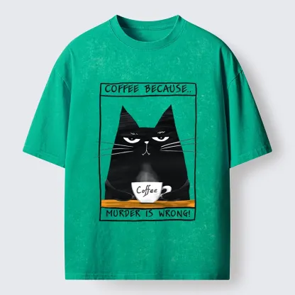 Tokyo-Tiger Moody Black Cat Coffee Need Vibe Washed T-Shirt