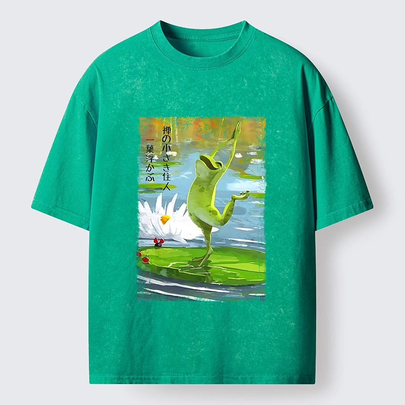 Tokyo-Tiger Yoga Frog Lotus Zen Funny Meme Washed T-Shirt
