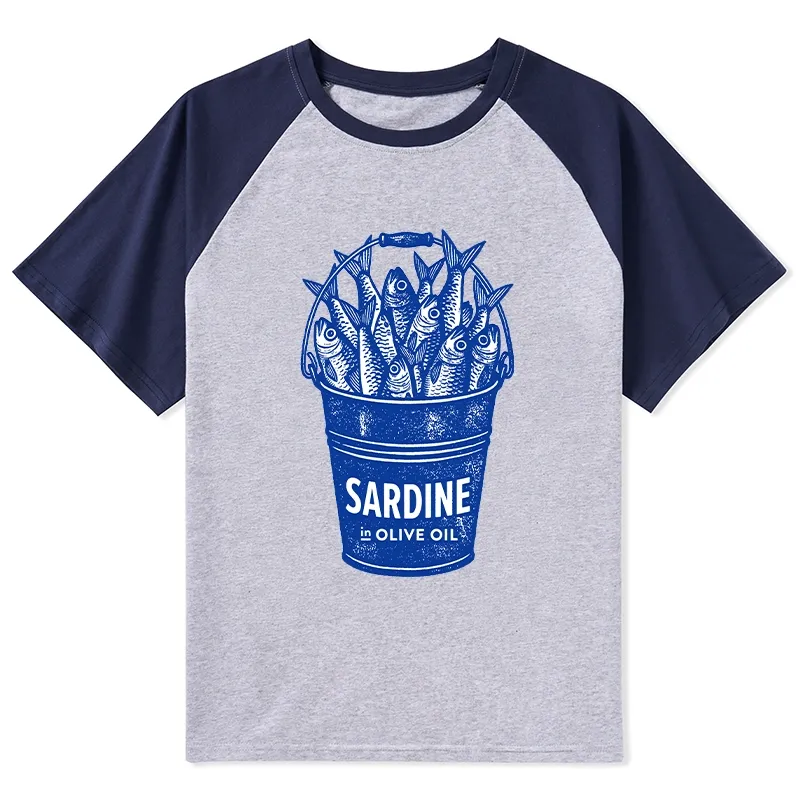 Tokyo-Tiger Vintage Bucket Full Of Fresh Sardines Raglan T-shirt Sale