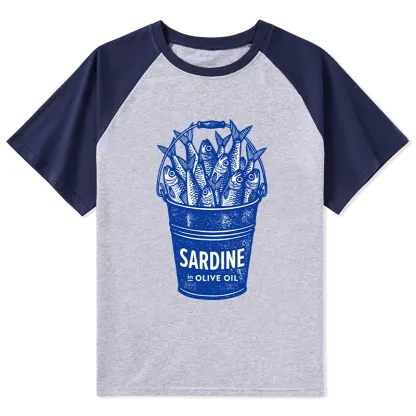 Tokyo-Tiger Vintage Bucket Full Of Fresh Sardines Raglan T-shirt