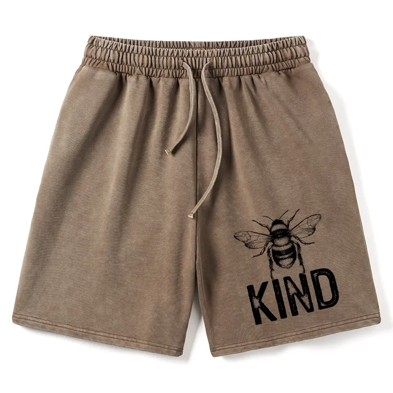 Tokyo-Tiger Minimalist Bee Kind Illustration Washed Shorts