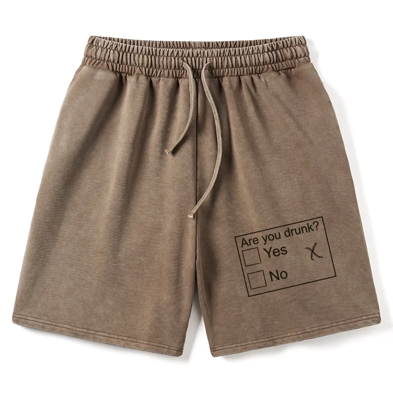 Tokyo-Tiger Confused Drunk Checkbox Graphic Washed Shorts