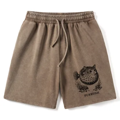 Tokyo-Tiger Spiky Puffer With Cute Cat Head Washed Shorts