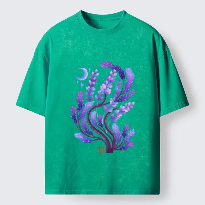 Tokyo-Tiger Peaceful Purple Floral Night Art Washed T-Shirt