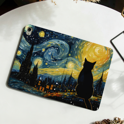 Tokyo-Tiger Black Cat Under The Stars Nobles Tablet Protective Case