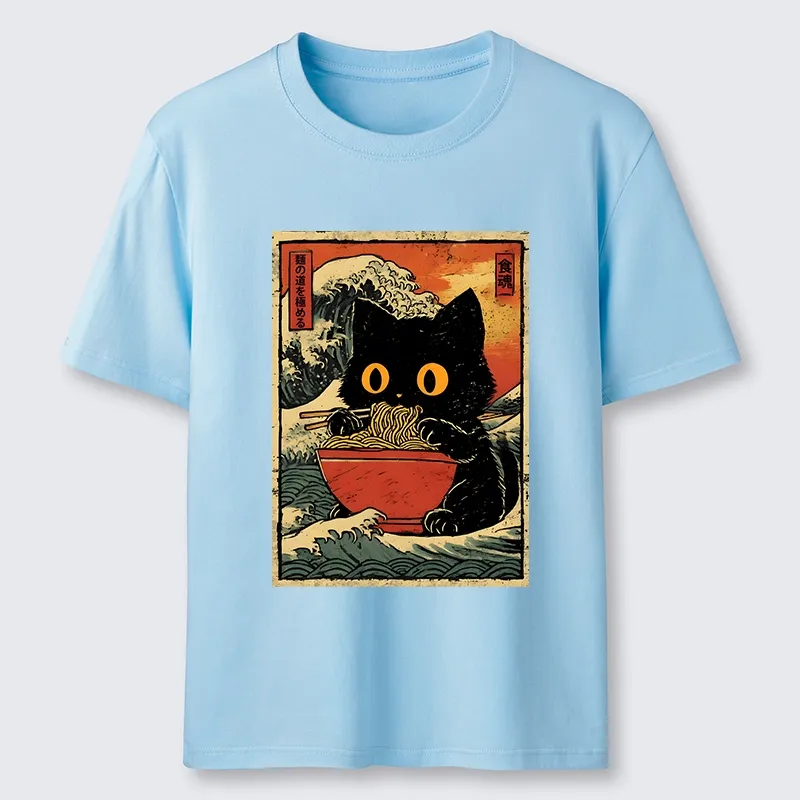 Tokyo-Tiger Cool Wave Art Cat Loves Ramen Bowl Classic T-Shirt