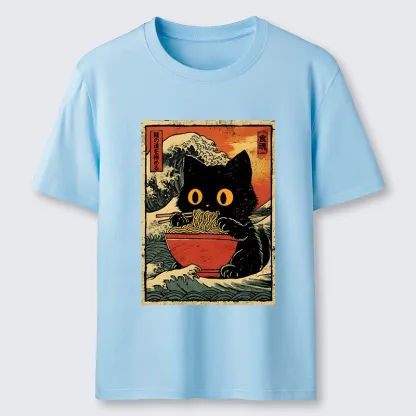 Tokyo-Tiger Cool Wave Art Cat Loves Ramen Bowl Classic T-Shirt