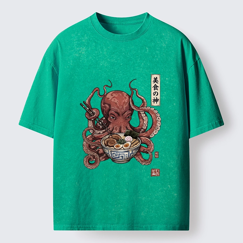 Tokyo-Tiger Octopus Ramen Food Meme Washed T-Shirt
