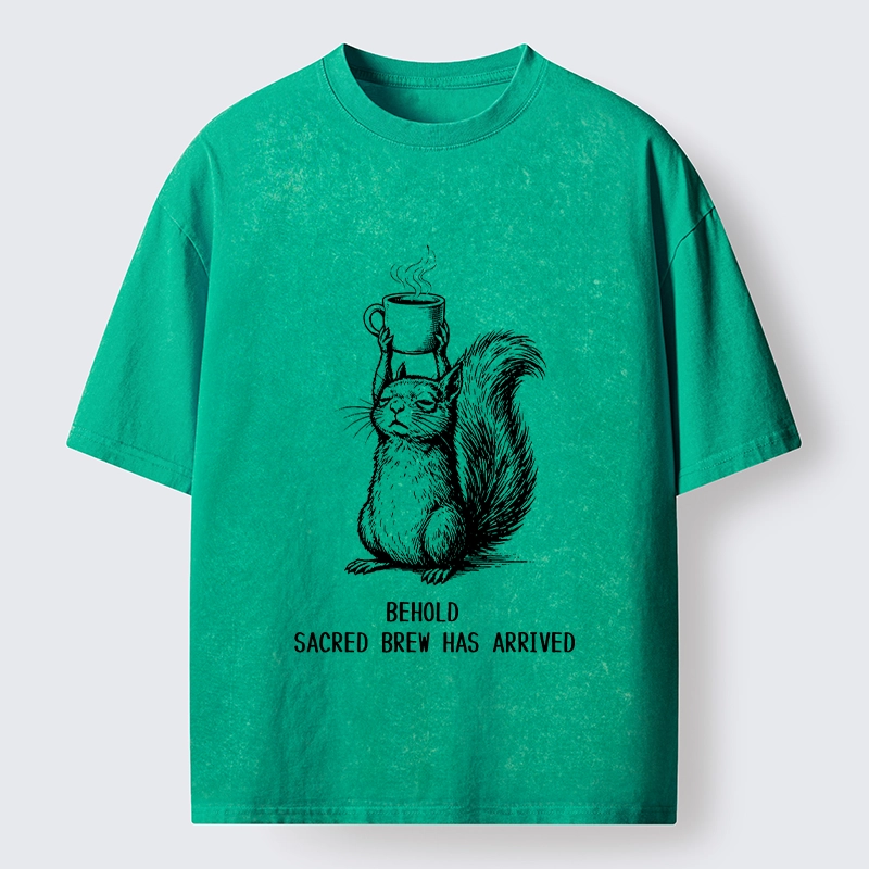 Tokyo-Tiger Squirrel Hold Sacred Coffee Meme Washed T-Shirt Sale