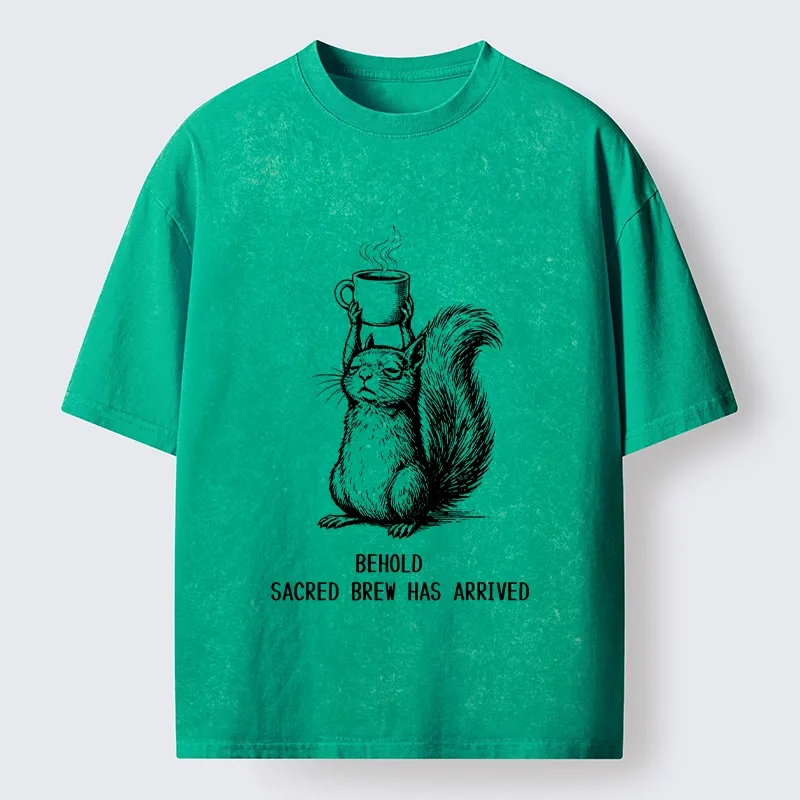 Tokyo-Tiger Squirrel Hold Sacred Coffee Meme Washed T-Shirt