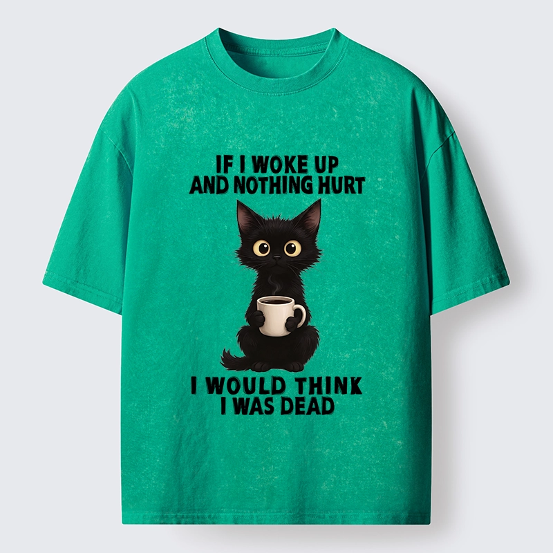Tokyo-Tiger Funny Black Cat And Coffee Meme Washed T-Shirt Sale