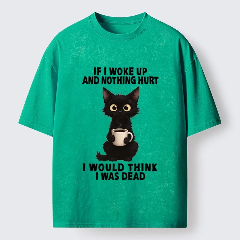 Tokyo-Tiger Funny Black Cat And Coffee Meme Washed T-Shirt
