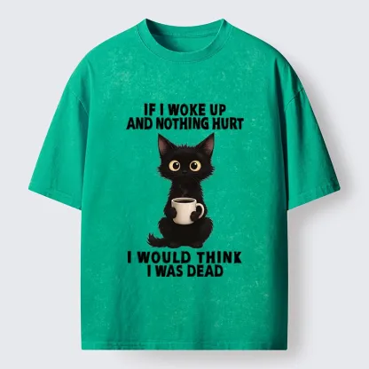 Tokyo-Tiger Funny Black Cat And Coffee Meme Washed T-Shirt