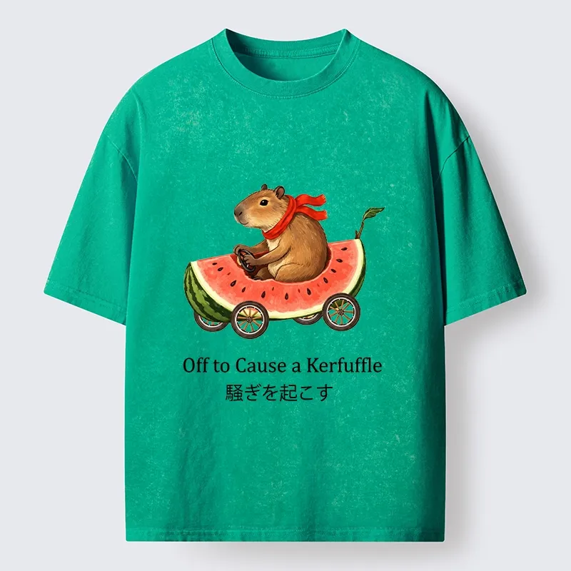 Tokyo-Tiger Capybara Drive Watermelon Car Washed T-Shirt