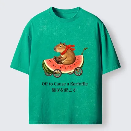 Tokyo-Tiger Capybara Drive Watermelon Car Washed T-Shirt