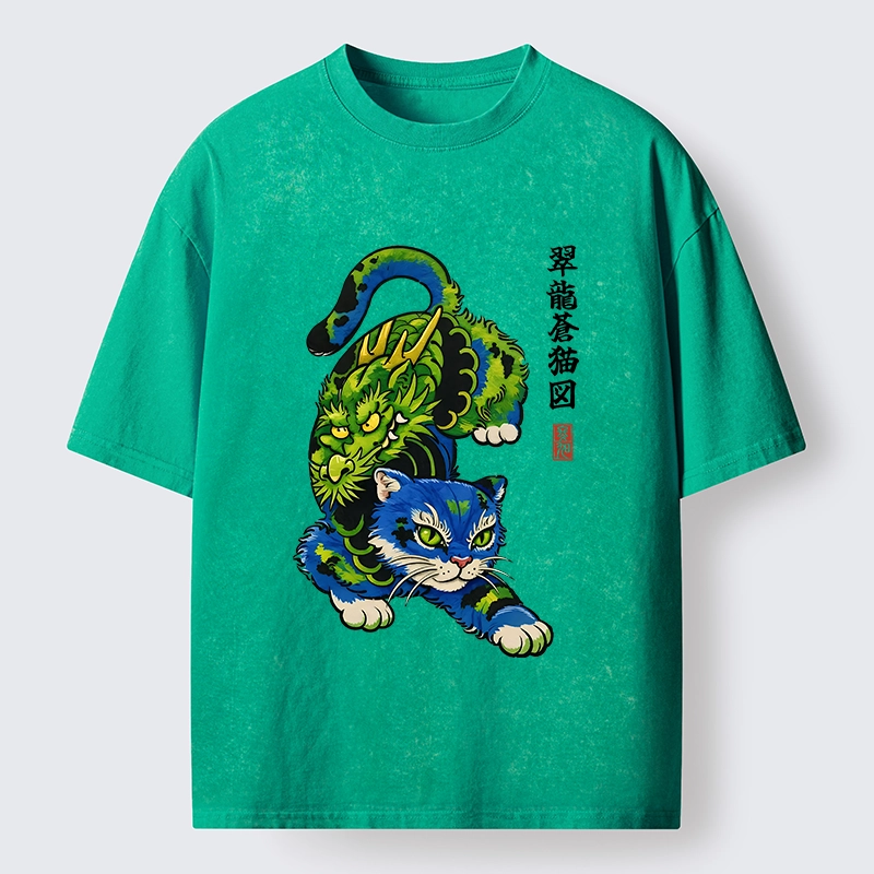 Tokyo-Tiger Dragon Cat Classic Art Washed T-Shirt