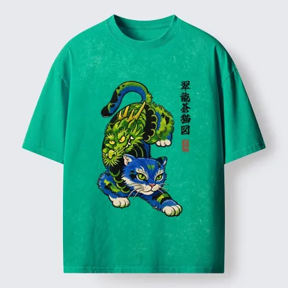 Tokyo-Tiger Dragon Cat Classic Art Washed T-Shirt