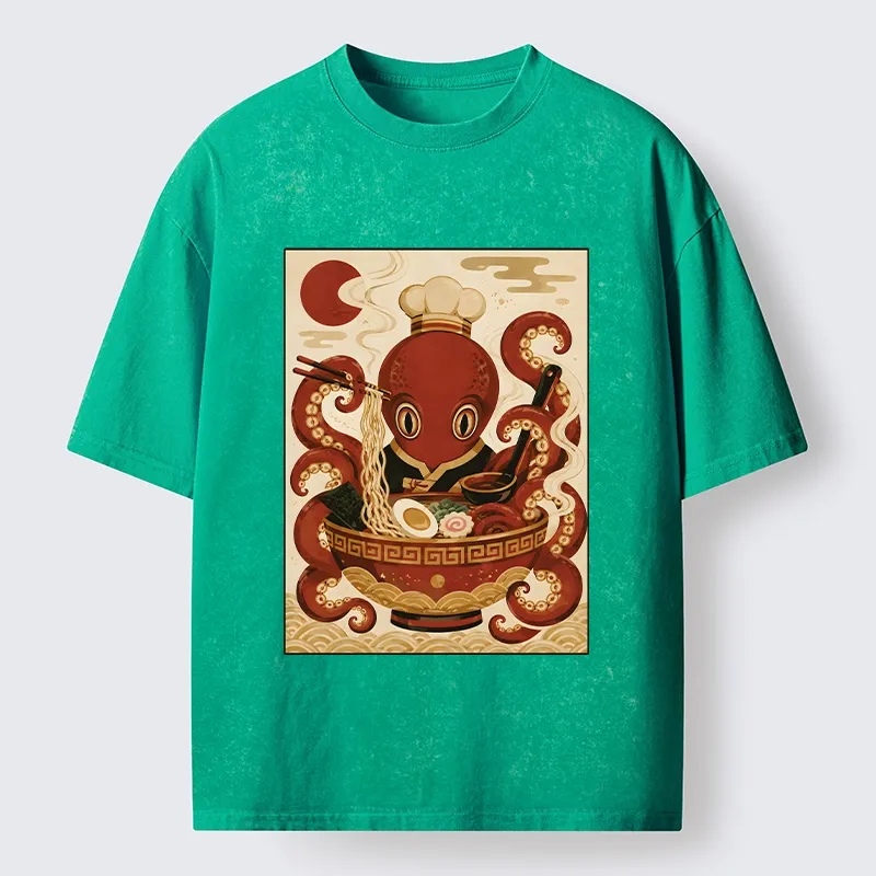Tokyo-Tiger Red Octopus Master Noodle Maker Washed T-Shirt