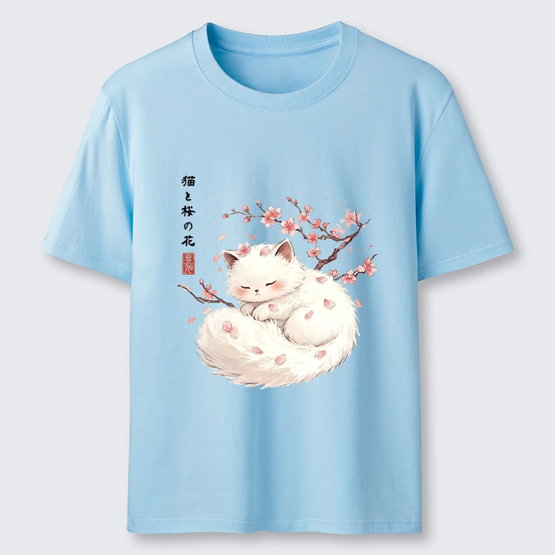 Tokyo-Tiger Soft Sakura White Cat Peaceful Sleep Classic T-Shirt
