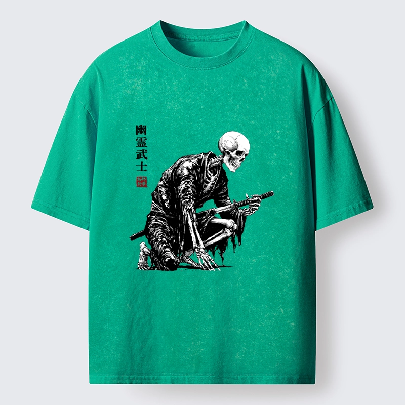 Tokyo-Tiger Vintage Dark Ghost Samurai Sketch Washed T-Shirt