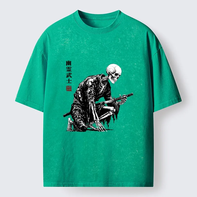 Tokyo-Tiger Vintage Dark Ghost Samurai Sketch Washed T-Shirt