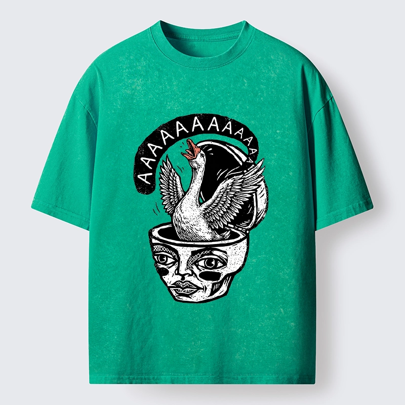 Tokyo-Tiger Weird Meme Screaming Wild Goose Graphic Washed T-Shirt