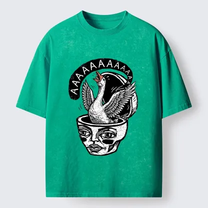 Tokyo-Tiger Weird Meme Screaming Wild Goose Graphic Washed T-Shirt