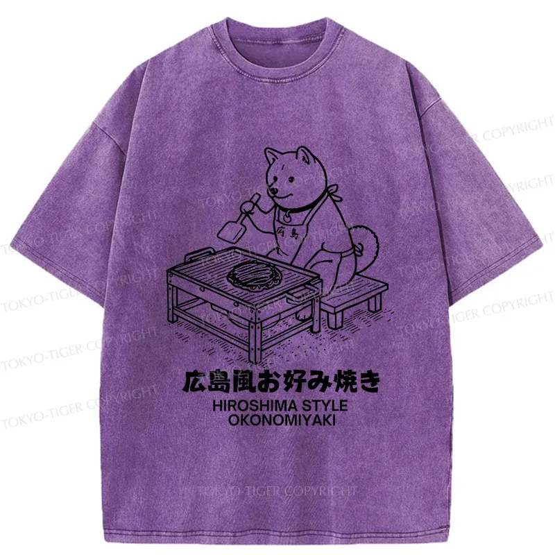 Tokyo-Tiger Cute Dog Okonomiyaki Washed T-Shirt