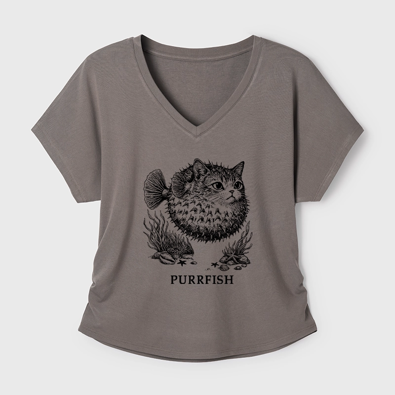 Tokyo-Tiger Spiky Puffer With Cute Cat Head Modal Dolman Sleeve T-Shirt