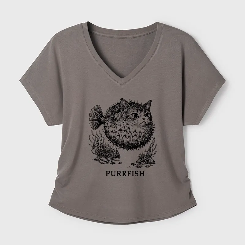 Tokyo-Tiger Spiky Puffer With Cute Cat Head Modal Dolman Sleeve T-Shirt