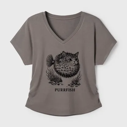 Tokyo-Tiger Spiky Puffer With Cute Cat Head Modal Dolman Sleeve T-Shirt
