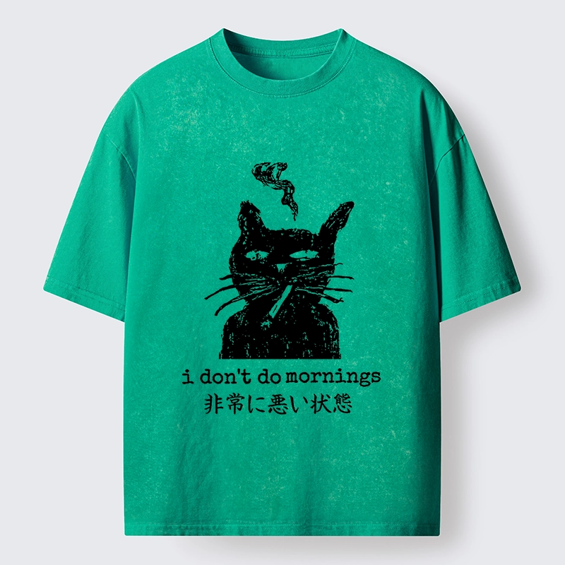 Tokyo-Tiger Sassy Smoke Cat Morning Hater Meme Art Washed T-Shirt