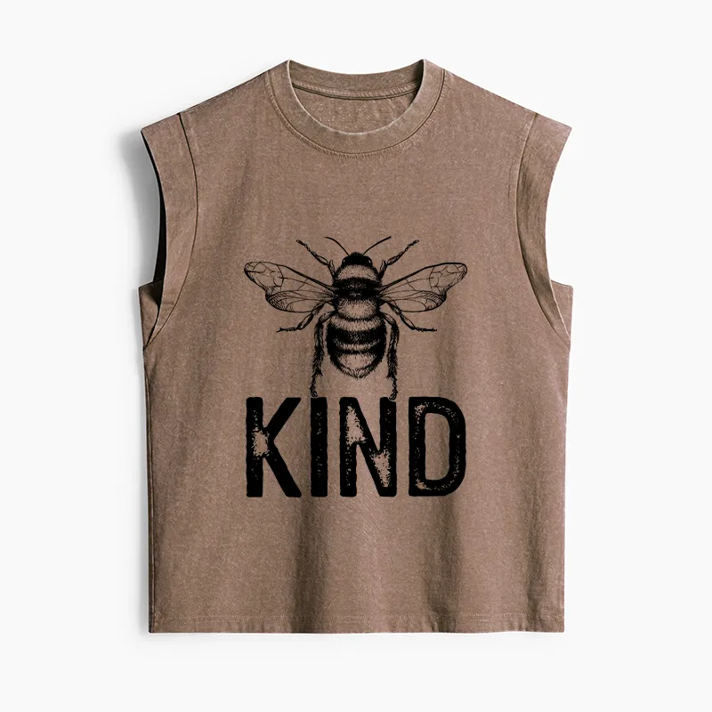 Tokyo-Tiger Minimalist Bee Kind Illustration Women's Washed Tank Tops