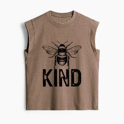 Tokyo-Tiger Minimalist Bee Kind Illustration Women's Washed Tank Tops